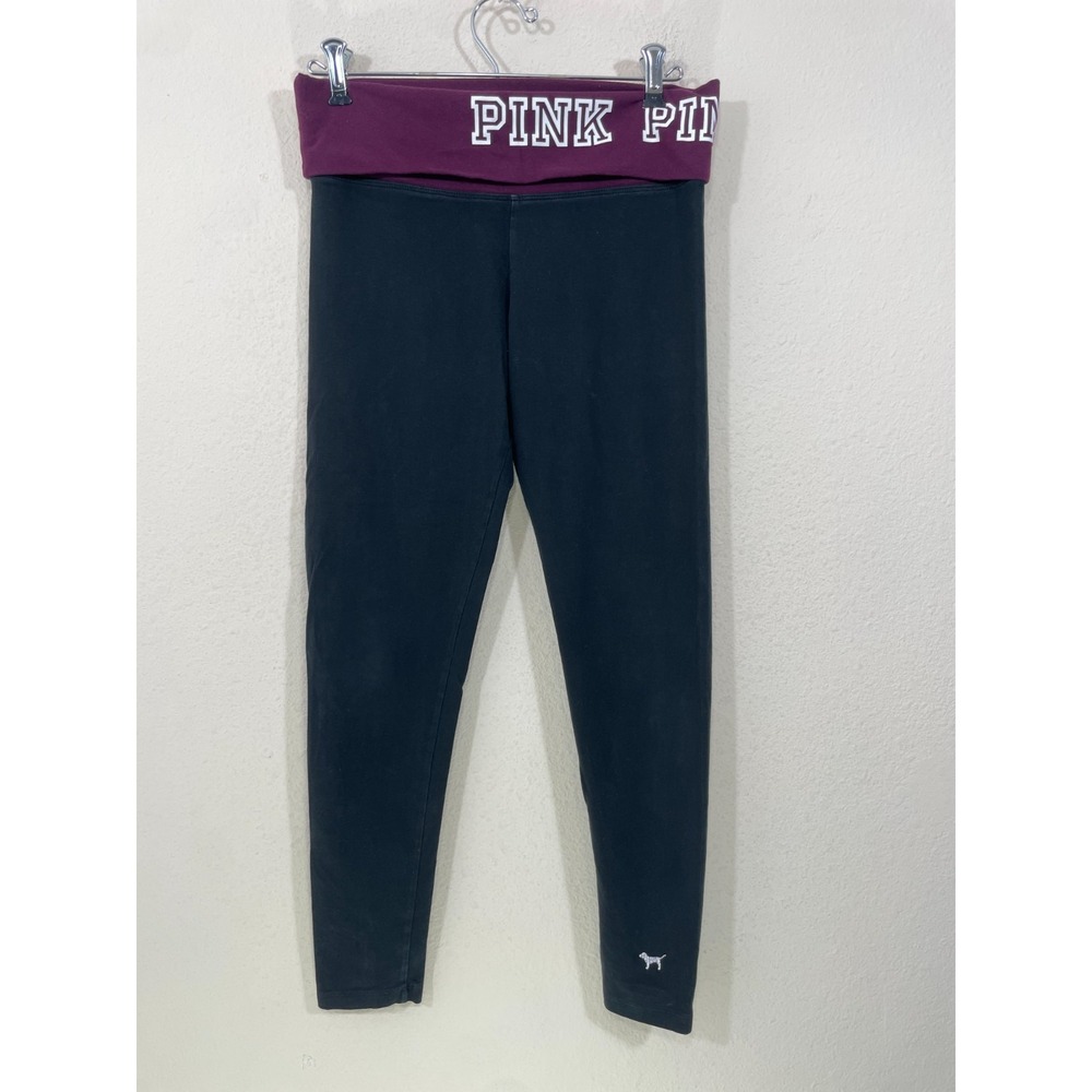Victoria's Secret Pink Size S Fold Over Yoga Pant‎ Skinny Dog Graphic Black  27"